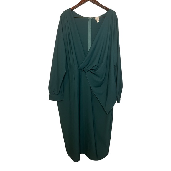 ASOS Design Curve Origami Twist Midi Forrest Green Pencil Dress 24 - Picture 3 of 11